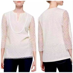 Tory Burch Cream Ivory Tali Honeycomb V-neck Lace Tunic Top Blouse W-772 Sz XS
